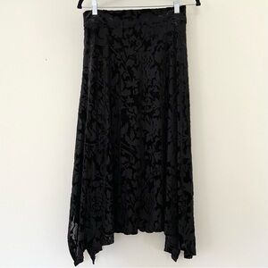 Black Velvet Burnout Asymmetric Midi Skirt S Fairycore Whimsigoth Grunge Vamp